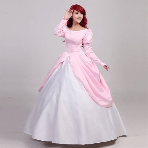  COSKING Princess Ariel Costume for Women, Deluxe Halloween Cosplay Dress Pink Layered Ball Gown