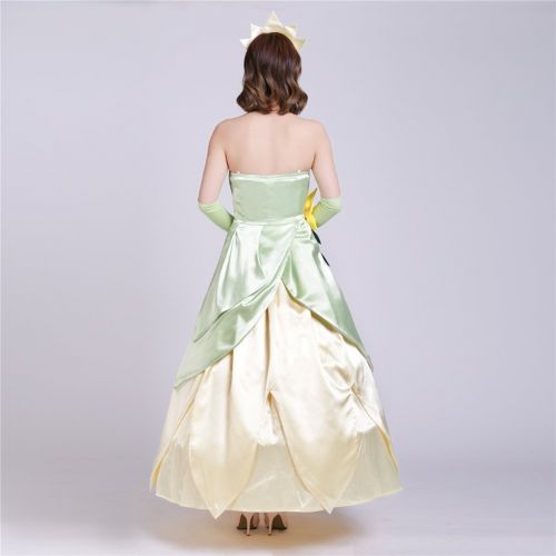  COSKING Frog Princess Costume for Women, Deluxe Tiana Cosplay Dress Hand Sewing Leaf Design