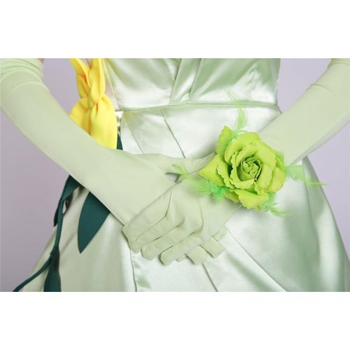  COSKING Frog Princess Costume for Women, Deluxe Tiana Cosplay Dress Hand Sewing Leaf Design