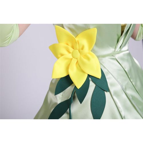  COSKING Frog Princess Costume for Women, Deluxe Tiana Cosplay Dress Hand Sewing Leaf Design