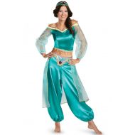 COSKING Jasmine Costume for Women, Deluxe Arabian Princess India Belly Dance Dress Blue