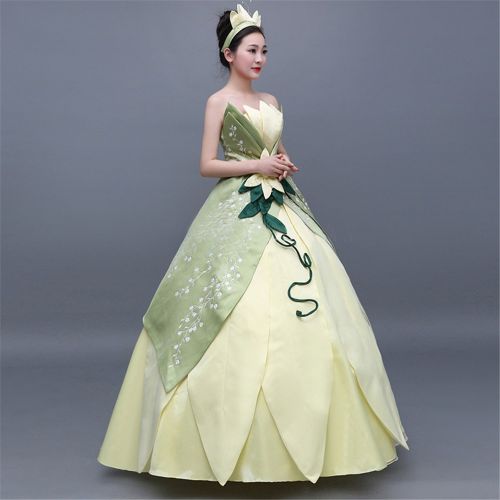  COSKING Tiana Costume for Women, Deluxe Frog Princess Cosplay Dress Hand Sewing Leaf Design