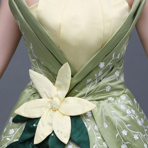  COSKING Tiana Costume for Women, Deluxe Frog Princess Cosplay Dress Hand Sewing Leaf Design