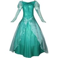 COSKING Mermaid Princess Costume for Women, Deluxe Halloween Ariel Cosplay Dress Green