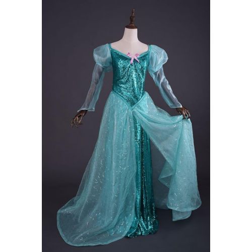  COSKING Mermaid Princess Costume for Women, Deluxe Halloween Ariel Cosplay Dress Green