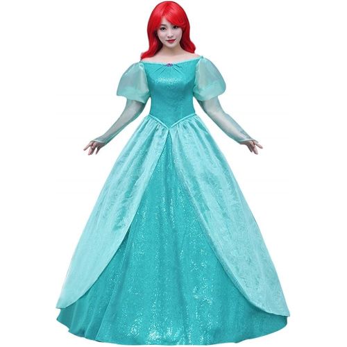  COSKING Mermaid Princess Costume for Women, Deluxe Halloween Ariel Cosplay Dress Green