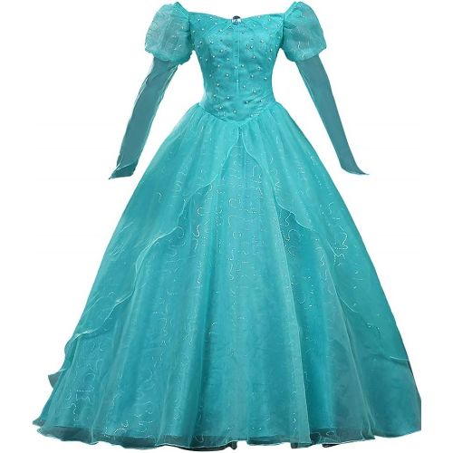  COSKING Mermaid Princess Costume for Women, Deluxe Halloween Ariel Cosplay Dress Green