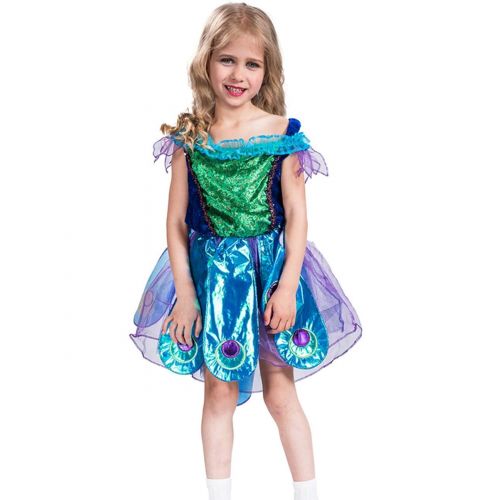  COSLAND Kids Girls Peacock Princess Dress Stage Show Costume