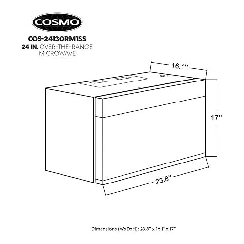  COSMO COS-2413ORM1SS Over the Range Microwave Oven with Vent Fan, 1.34 cu. ft. Capacity, 1000W, 24 inch, Black / Stainless Steel