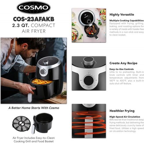  [아마존베스트]Cosmo COS-23AFAKB 2.3 Quart Electric Hot Air Fryer with Temperature Control, Timer, Auto Shut-Off, Non-Stick Fry Basket, 1000W in Black