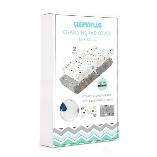  [아마존베스트]COSMOPLUS Stretch Fitted Changing Pad Cover -2 Pack Stretchy Changing Table Pad Covers for Boys Girls, Heart Pattern