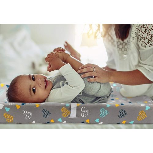  [아마존베스트]COSMOPLUS Stretch Fitted Changing Pad Cover -2 Pack Stretchy Changing Table Pad Covers for Boys Girls, Heart Pattern