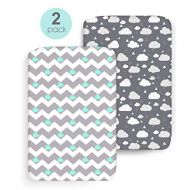 [아마존베스트]COSMOPLUS Stretch Fitted Pack n Play Playard Sheets - 2 Pack for Mini Crib Sheet Set,Pack n Play Mattress Cover, Ultra Stretchy Soft,Whale/Cloud