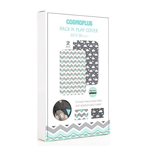  [아마존베스트]COSMOPLUS Stretch Fitted Pack n Play Playard Sheets - 2 Pack for Mini Crib Sheet Set,Pack n Play Mattress Cover, Ultra Stretchy Soft,Whale/Cloud