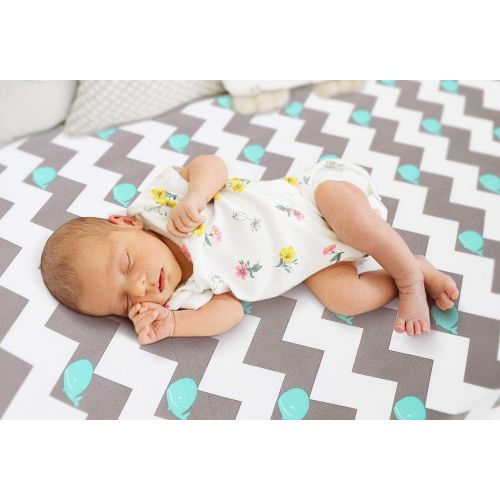  [아마존베스트]COSMOPLUS Knitted Crib Sheet Set -2 Pack Stretchy Crib Sheets for Boys Girls,Universal Knit Fitted for Standard Baby Toddler Crib,Whale/Cloud