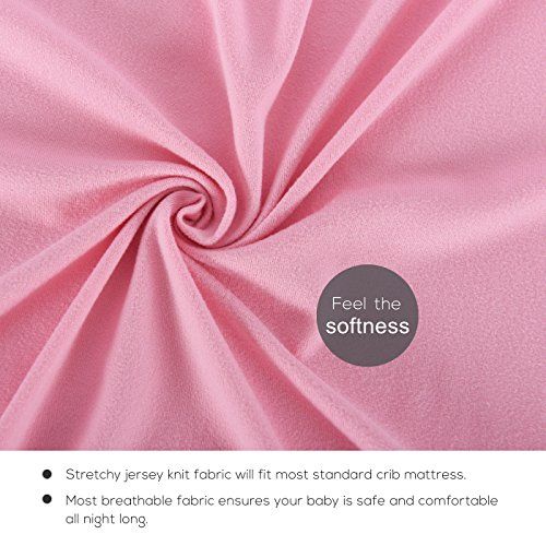  COSMOPLUS Fitted Playard Sheets - 2 Pack Mini Crib Sheet Set,Pack n Play Mattress Cover, Stretchy Ultra Soft,Pink/Grey