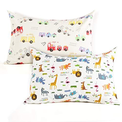  COSMOPLUS Kids Toddler Pillowcases-2 Pack Pillow Cover for Boys Girls Kids Bedding,Animal Paradise/Car