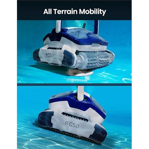  RC50 AI Gyroscopic Robotic Pool Cleaner, Waterline Scrubbing, Floor Wall Cleaning, Suction Boost Mode, Smart Navigation, 5300GPH Commercial Power. 2 HyperFine Filtration Baskets. for Pools up to 50ft