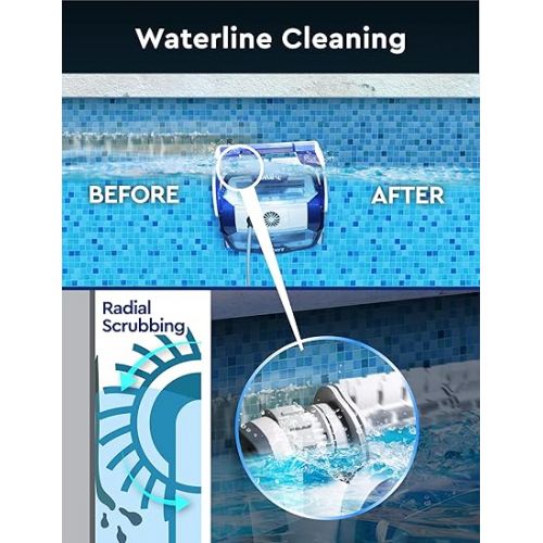  RC50 AI Gyroscopic Robotic Pool Cleaner, Waterline Scrubbing, Floor Wall Cleaning, Suction Boost Mode, Smart Navigation, 5300GPH Commercial Power. 2 HyperFine Filtration Baskets. for Pools up to 50ft