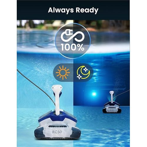  RC50 AI Gyroscopic Robotic Pool Cleaner, Waterline Scrubbing, Floor Wall Cleaning, Suction Boost Mode, Smart Navigation, 5300GPH Commercial Power. 2 HyperFine Filtration Baskets. for Pools up to 50ft
