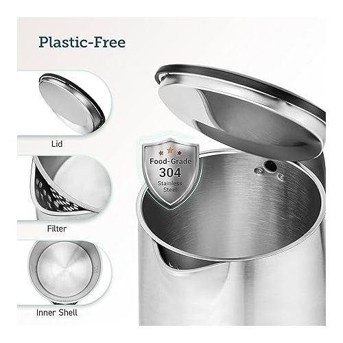  COSORI Electric Kettle, Cool-Touch Double Wall Stainless Steel Insulated, Automatic Shut Off & Boil-Dry Protection, Durable Tea Kettle Boiler & Heater, 1.5L/1500W, Silver