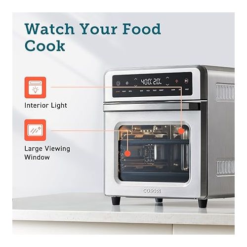  COSORI Air Fryer Toaster Oven, 13 Qt Fits 4 lbs Chicken, 11-in-1 Functions for Small Kitchen Countertop, with Rotisserie, Dehydrate, Bake, Roast, Reheat, In APP Recipes & 6 Accessories, Silver