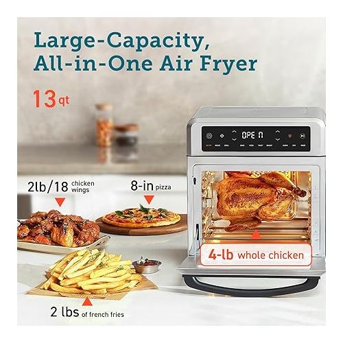  COSORI Air Fryer Toaster Oven, 13 Qt Fits 4 lbs Chicken, 11-in-1 Functions for Small Kitchen Countertop, with Rotisserie, Dehydrate, Bake, Roast, Reheat, In APP Recipes & 6 Accessories, Silver