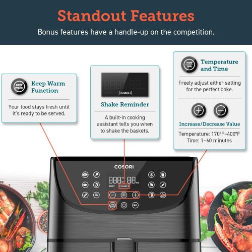  Amazon and ships from Amazon Fulfillment. COSORI Air Fryer,Max XL 5.8 Quart,1700-Watt Electric Hot Air Fryers Oven & Oilless Cooker for Roasting,LED Digital Touchscreen w/11 Presets,Nonstick Basket,2-Year Warranty,ETL/UL L