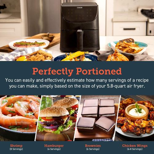  Amazon and ships from Amazon Fulfillment. COSORI Air Fryer,Max XL 5.8 Quart,1700-Watt Electric Hot Air Fryers Oven & Oilless Cooker for Roasting,LED Digital Touchscreen w/11 Presets,Nonstick Basket,2-Year Warranty,ETL/UL L