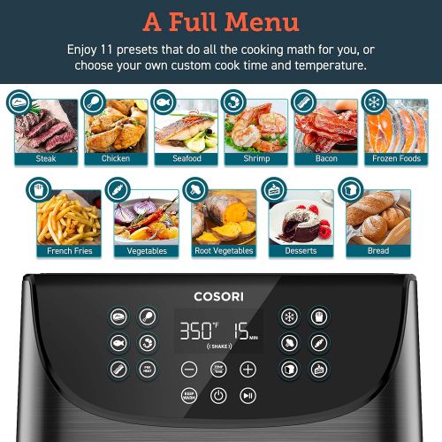  Amazon and ships from Amazon Fulfillment. COSORI Air Fryer,Max XL 5.8 Quart,1700-Watt Electric Hot Air Fryers Oven & Oilless Cooker for Roasting,LED Digital Touchscreen w/11 Presets,Nonstick Basket,2-Year Warranty,ETL/UL L