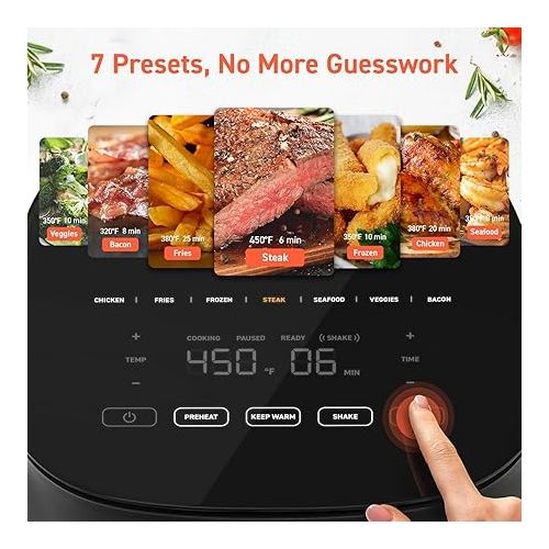  COSORI Air Fryer 5 Qt, 9 Custom Functions, Nutrition Facts for 100+ In-App Recipes, Max 450℉ Fast Cook, for Main & Side Dishes, Snacks, Leftovers, 85% Less Fat, Perfect for Small Family, Pro LE, Gray