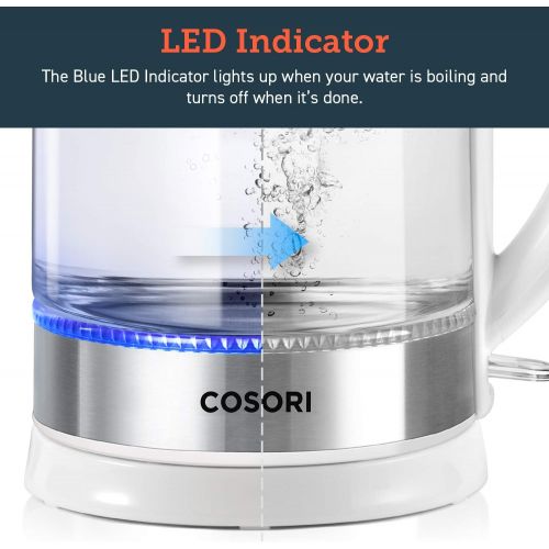  [아마존 핫딜]  [아마존핫딜]COSORI 1.7L Electric Kettle with Upgraded 100% Stainless Steel Filter,Inner Lid & Bottom,Glass Water Boiler & Tea Heater with LED Indicator, Auto Shut-Off&Boil-Dry Protection, BPA