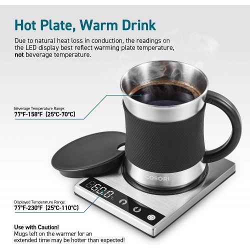  [아마존핫딜][아마존 핫딜] COSORI Cosori Coffee Mug Warmer & Mug Set Premium 24Watt Stainless Steel, Best Gift Idea, Office/Home Use Electric Cup BeveragePlate,Water,Cocoa,Milk