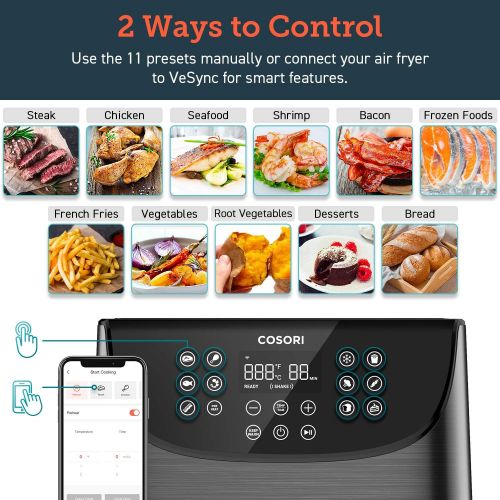  [아마존 핫딜] COSORI Smart WiFi Air Fryer 5.8QT(100 Recipes), 1700-Watt Programmable Base for Air Frying, Roasting & Keep Warm 11 Cooking Preset,Preheat&Shake Remind,Digital Touchscreen,Works wi