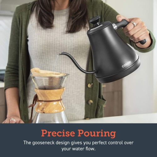  COSORI Electric Gooseneck Kettle with 5 Variable Presets, Pour Over Kettle & Coffee Kettle, 100% Stainless Steel Inner Lid & Bottom, 1200 Watt Quick Heating, 0.8L, Matte Black