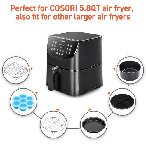  COSORI Air Fryer Accessories, Set of 6 Fit for Most 5.8Qt and Larger Oven Cake & Pizza Pan, Metal Holder, Skewer Rack & Skewers, etc, BPA Free, Nonstick Coating, Dishwasher Safe, B