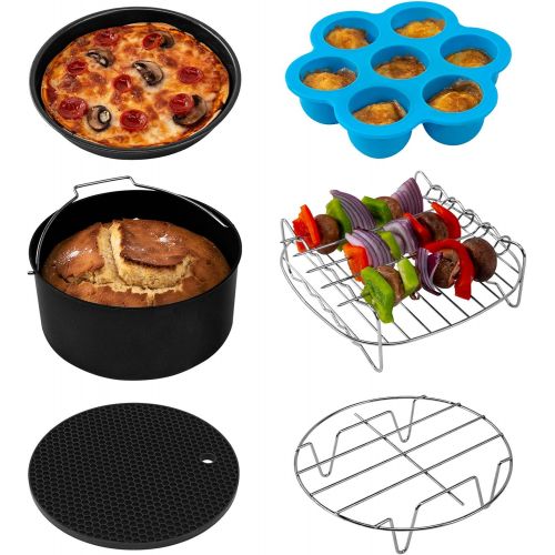  COSORI Air Fryer Accessories, Set of 6 Fit for Most 5.8Qt and Larger Oven Cake & Pizza Pan, Metal Holder, Skewer Rack & Skewers, etc, BPA Free, Nonstick Coating, Dishwasher Safe, B