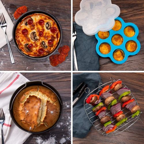 COSORI Air Fryer Accessories, Set of 6 Fit for Most 5.8Qt and Larger Oven Cake & Pizza Pan, Metal Holder, Skewer Rack & Skewers, etc, BPA Free, Nonstick Coating, Dishwasher Safe, B