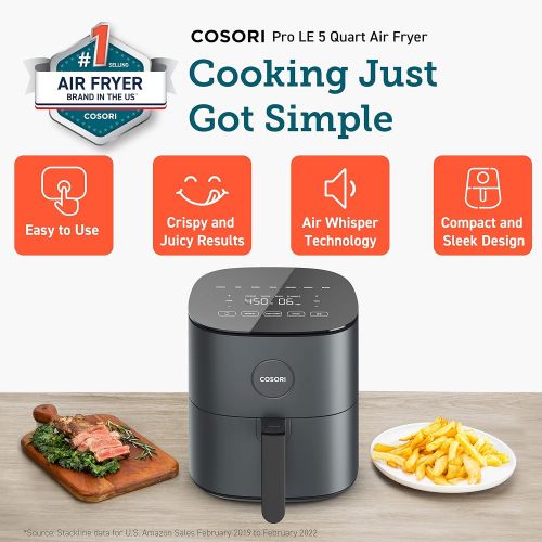  COSORI Air Fryer, 5 QT, 9-in-1 Airfryer Compact Oilless Small Oven, Dishwasher-Safe, 450℉ freidora de aire, 30 Exclusive Recipes, Tempered Glass Display, Nonstick Basket, Quiet, Fi