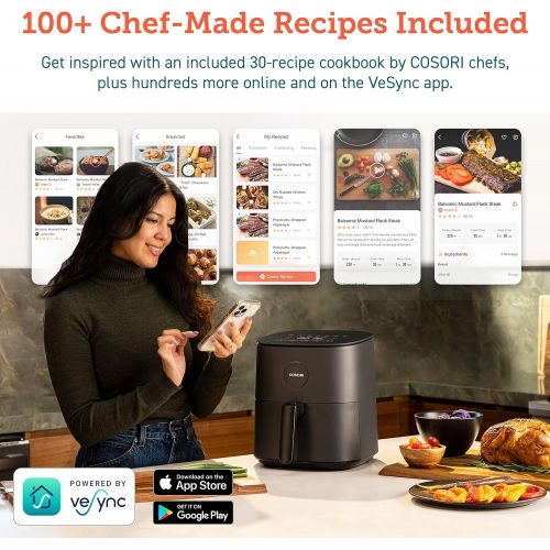  COSORI Air Fryer, 5 QT, 9-in-1 Airfryer Compact Oilless Small Oven, Dishwasher-Safe, 450℉ freidora de aire, 30 Exclusive Recipes, Tempered Glass Display, Nonstick Basket, Quiet, Fi