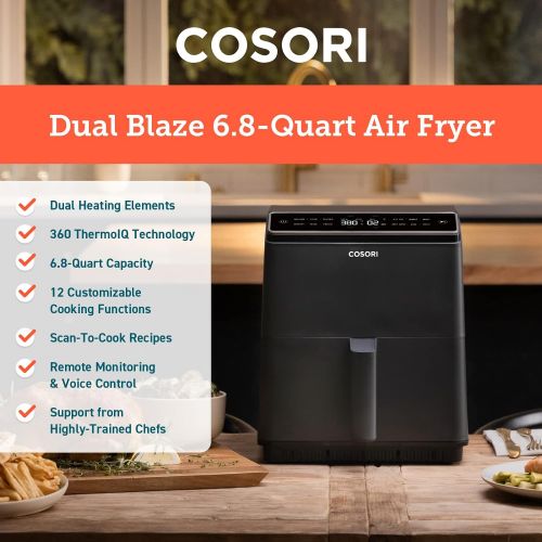  COSORI Air Fryer 6.8 Qt, Large Oven with Dual Blaze Tech - No Shaking & No Preheating, Precise Temperature Control and Even Cooking Results, 12-in-1 with Airfryer, Roast, Broil, Ba