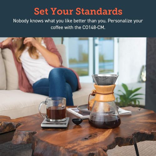  COSORI Pour Over Coffee Maker, 8 Cup Glass Coffee Pot&Coffee Brewer with Stainless Steel Filter, High Heat Resistance Decanter, Measuring Scoop Included, 34 Ounce,Transparent