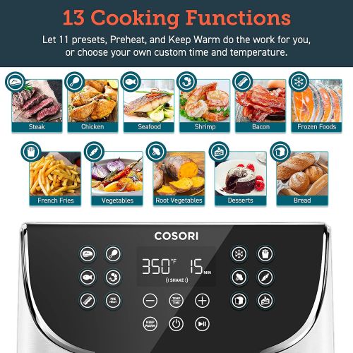  COSORI Air Fryer(100 Recipes, Rack & 5 Skewers),5.8QT Electric Hot Air Fryers Oven Oilless Cooker,11 Presets,Preheat& Shake Reminder, LED Touch Digital Screen,Nonstick Basket,1700W