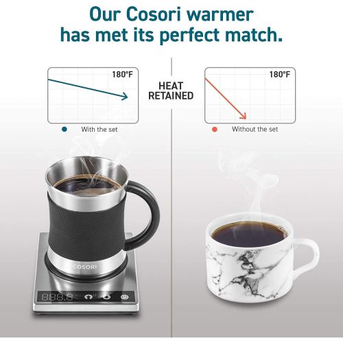  [아마존베스트]Cosori Coffee Mug Warmer & Mug Set Premium 24Watt Stainless Steel, Best Gift Idea, Office/Home Use Electric Cup BeveragePlate,Water,Cocoa,Milk