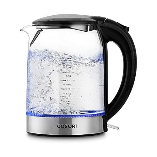  [아마존베스트]COSORI Electric Kettle Glass Hot Water Boiler & Tea Heater with LED Indicator Inner Lid & Bottom, Auto Shut-Off&Boil-Dry Protection, BPA Free,1.7L, Black