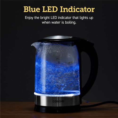  [아마존베스트]COSORI Electric Kettle Glass Hot Water Boiler & Tea Heater with LED Indicator Inner Lid & Bottom, Auto Shut-Off&Boil-Dry Protection, BPA Free,1.7L, Black