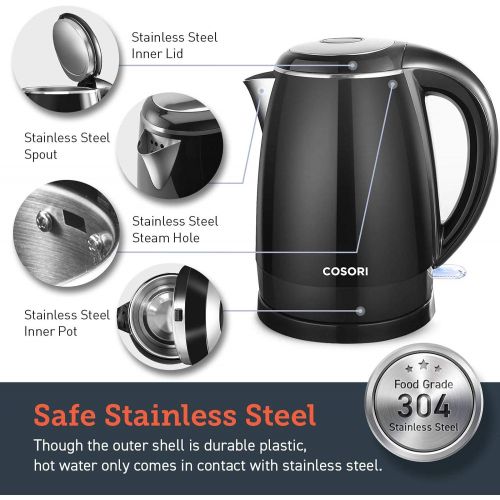  [아마존베스트]Electric Kettle, COSORI 1.8 Qt Tea Kettle, Double Wall 304 Stainless Steel BPA Free Hot Water Boiler, Auto Shut-Off and Boil-Dry Protection, Cordless, FDA/ETL/CETL Approved