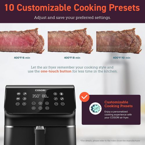  [아마존베스트]COSORI Air Fryer, Large XL 5.8 Quart 1700-Watt Air Fryer Toaster Oven with Cookbook(100 Recipes) LED Digital Tilt One-Touchscreen with Preheat, Customizable 10 Presets & Shake Remi