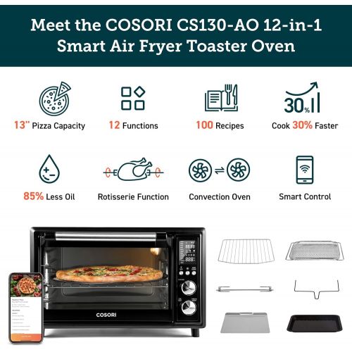  [아마존베스트]COSORI 12-in-1 Air Fryer Toaster Oven Combo, Countertop Rotisserie & Dehydrator for Chicken, Pizza and Cookies, 100 Recipes&6 Accessories Included, Work with Alexa&VeSync APP, 30L,