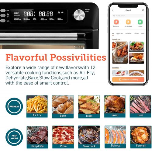  [아마존베스트]COSORI Smart 12-in-1 Air Fryer Toaster Oven Combo, Countertop Dehydrator for Chicken, Pizza and Cookies, Christmas Gift, Work with Alexa, 25L, Black